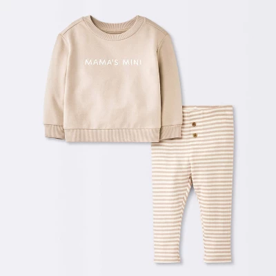Baby Boys' 2pc Mama's Mini Embroidered Sweatshirt Set - Cloud Island™ Tan 4 Baby Boys' 2pc Mama's Mini Embroidered Sweatshirt Set - Cloud Island™ Tan - Image 4