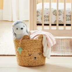 Braided Water Hyacinth Tapered Floor Basket Sleepy Bear - Cloud Island™