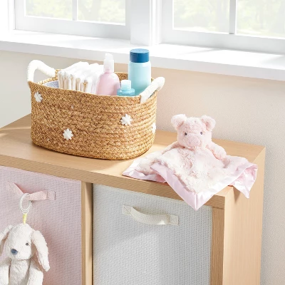 Braided Water Hyacinth With Tufted Embroidery Diaper Caddy Basket - Cloud Island™ 1 Braided Water Hyacinth With Tufted Embroidery Diaper Caddy Basket - Cloud Island™