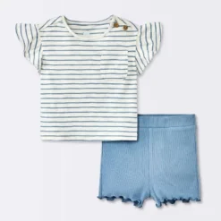 Baby Girls' 2pc Striped Pocket T-Shirt & Bike Shorts Set - Cloud Island™ Blue -CloudIsland Sales Store GUEST 25d839b8 9c77 492e 932a a0f5cbad0036
