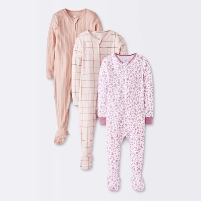 Baby Girls' 3pk Floral Tight Fit Sleep N' Play - Cloud Island™ Peach 4 Baby Girls' 3pk Floral Tight Fit Sleep N' Play - Cloud Island™ Peach - Image 4