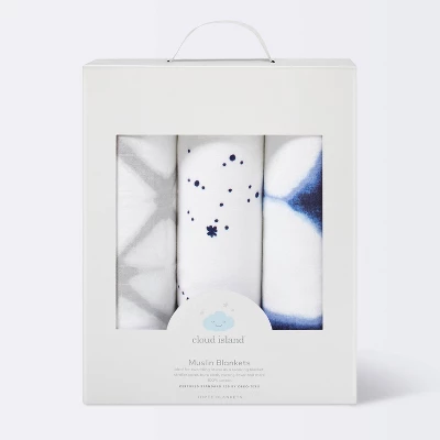 Muslin Swaddle Blankets Starry Slumber 3pk - Cloud Island™ Blue 2 Muslin Swaddle Blankets Starry Slumber 3pk - Cloud Island™ Blue - Image 2