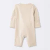 Baby 3pk Cotton Romper - Cloud Island™ Khaki Preemie: Long Sleeve, Front Hook And Loop Fastener, Solid & Stripe Patterns