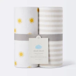 Flannel Swaddle Baby Blankets - Yellow Sun And Stripe - 2pk - Cloud Island™ -CloudIsland Sales Store GUEST 3d36f01e efe2 4524 972e c2dcdabf32e5