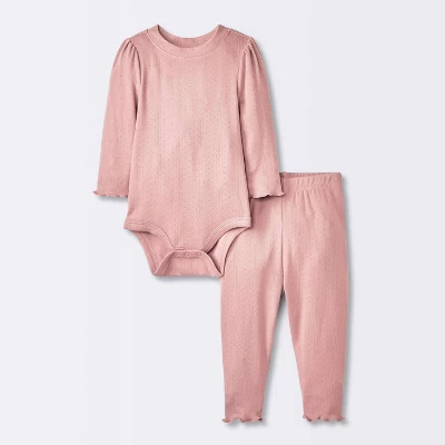 Baby Girls' 2pc Pointelle Set - Cloud Island™ Pink 4 Baby Girls' 2pc Pointelle Set - Cloud Island™ Pink - Image 4