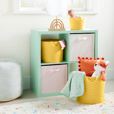 Quilted Fabric Large Round Storage Basket - Yellow - Cloud Island™ 1 Quilted Fabric Large Round Storage Basket - Yellow - Cloud Island™