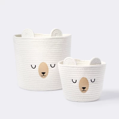 Medium Coiled Rope Round Basket Sleepy Bear - Cream - Cloud Island™ 3 Medium Coiled Rope Round Basket Sleepy Bear - Cream - Cloud Island™ - Image 3