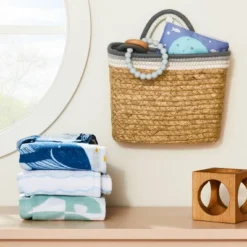 Wall Hanging Natural Woven Basket With Coiled Rope Handle - Gray - Cloud Island™