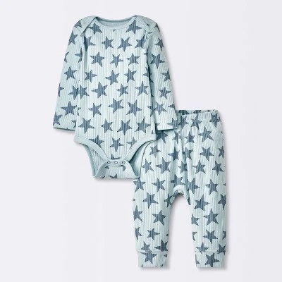 Baby 2pc Stars Wide Ribbed Top & Bottom Set - Cloud Island™ Blue 4 Baby 2pc Stars Wide Ribbed Top & Bottom Set - Cloud Island™ Blue - Image 4