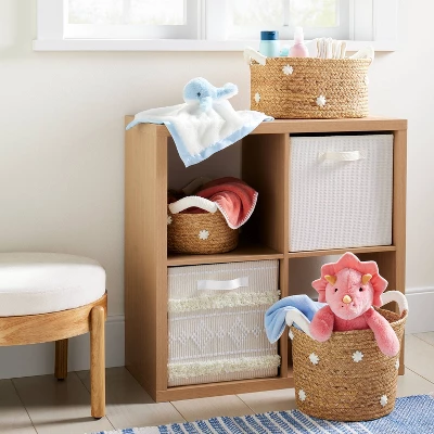 Braided Water Hyacinth With Tufted Embroidery Medium Round Storage Basket - Cloud Island™ 1 Braided Water Hyacinth With Tufted Embroidery Medium Round Storage Basket - Cloud Island™