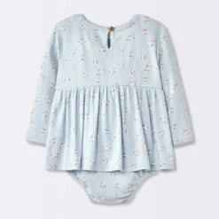 Baby Girls' Floral Skirted Bodysuit - Cloud Island™ Blue