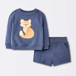 Baby Boys' 2pc Fox Applique Sweatshirt & Shorts Set - Cloud Island™ Navy Blue -CloudIsland Sales Store GUEST 9cdde992 3628 4450 800b 796e5b61a0da