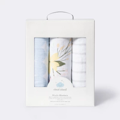 Muslin Swaddle Blankets Meadow - Cloud Island™ Light Blue 3pk 2 Muslin Swaddle Blankets Meadow - Cloud Island™ Light Blue 3pk - Image 2