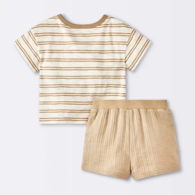 Baby Boys' 2pc Striped Pocket T-Shirt And Shorts Set - Cloud Island™ Tan 1 Baby Boys' 2pc Striped Pocket T-Shirt And Shorts Set - Cloud Island™ Tan
