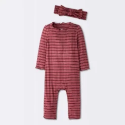 Baby Girls' Jacquard Checkered Romper & Headband - Cloud Island™ Burgundy -CloudIsland Sales Store GUEST a0dd66a9 c466 4e17 a8bb cb8facc9e539