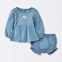 Baby Girls' 2pc Embroidered Floral Gauze Top & Bottom Set - Cloud Island™ Blue -CloudIsland Sales Store GUEST a19cd717 246f 4f5b 93ad c40a91923bbb