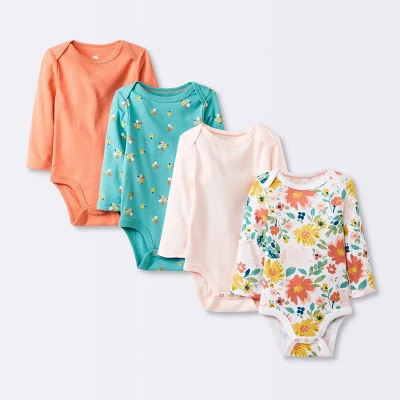 Baby Girls' 4pk Long Sleeve Bodysuit - Cloud Island™ Floral 4 Baby Girls' 4pk Long Sleeve Bodysuit - Cloud Island™ Floral - Image 4