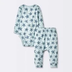 Baby 2pc Stars Wide Ribbed Top & Bottom Set - Cloud Island™ Blue