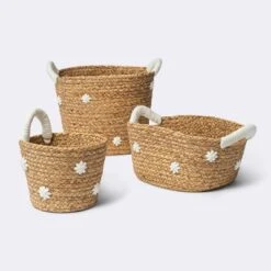 Braided Water Hyacinth With Tufted Embroidery Medium Round Storage Basket - Cloud Island™ 5 Braided Water Hyacinth With Tufted Embroidery Medium Round Storage Basket - Cloud Island™ -CloudIsland Sales Store GUEST a7bd05cd bca9 4965 97c1 315288e11582