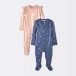 Baby Girls' 2pk Cozy Wide Ribbed Floral Sleep N' Play - Cloud Island™ Pink/Blue -CloudIsland Sales Store GUEST b8b6cf8f 3882 4edb 912f a69077b659d9