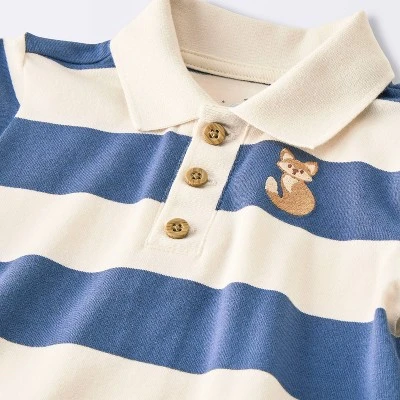 Baby Boys' 2pc Fox Striped Polo Shorts Set - Cloud Island™ Navy Blue 2 Baby Boys' 2pc Fox Striped Polo Shorts Set - Cloud Island™ Navy Blue - Image 2