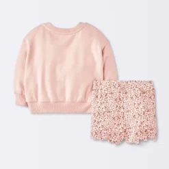 Baby Girls' 2pc Cat Applique Sweatshirt & Bike Shorts Set - Cloud Island™ Pink