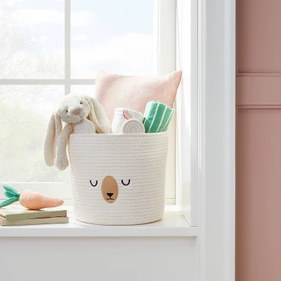 Medium Coiled Rope Round Basket Sleepy Bear - Cream - Cloud Island™ 1 Medium Coiled Rope Round Basket Sleepy Bear - Cream - Cloud Island™