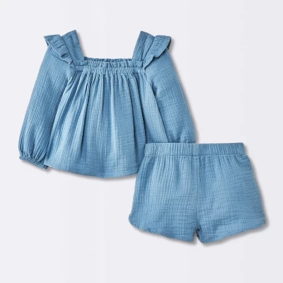 Baby Girls' 2pc Gauze Long Sleeve Top And Bloomer Set - Cloud Island™ Blue 1 Baby Girls' 2pc Gauze Long Sleeve Top And Bloomer Set - Cloud Island™ Blue