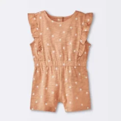 Baby Girls' Sun Stamps Printed Ruffle Romper - Cloud Island™ Tan -CloudIsland Sales Store GUEST d352768e 43f2 4e55 850a ec4cb21e5f91
