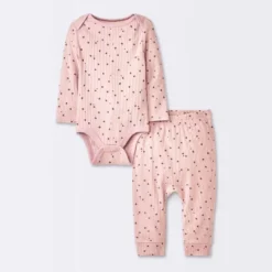 Baby Girls' 2pc Stars Wide Ribbed Long Sleeve Top & Pants Set - Cloud Island™ Pink -CloudIsland Sales Store GUEST d4ac1b57 b7b8 4062 81a2 5331a0c1f87a