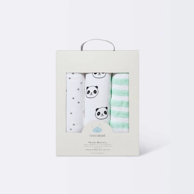 Muslin Swaddle Blankets Pandas 3pk - Cloud Island™ 2 Muslin Swaddle Blankets Pandas 3pk - Cloud Island™ - Image 2