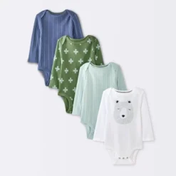 Baby Boys' 4pk Bear Long Sleeve Bodysuits - Cloud Island™ Ivory/Blue/Green -CloudIsland Sales Store GUEST e66e3c05 7e02 4889 b5ea 6dbc4ad8f16e